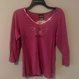 Harley-Davidson XL pink quarter sleeve top.